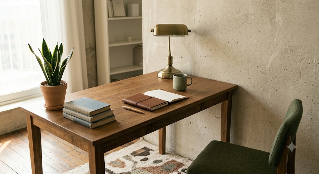 muted home office wall