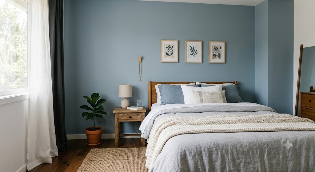 blue gray bedroom wall
