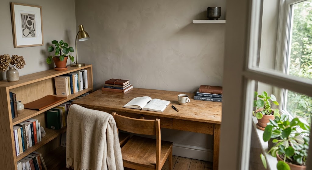 greige study room wall